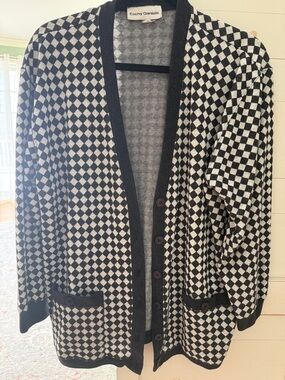 Cathy Daniels Black and White Diamond-Check Cardigan